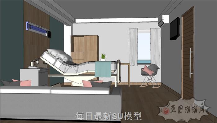 单人间病房病床SU模型