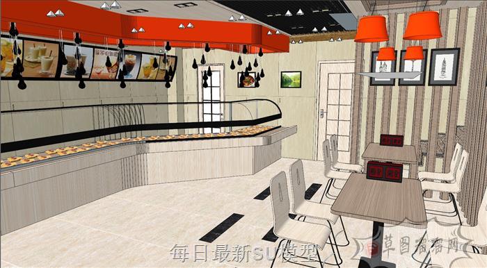 餐饮店餐厅奶茶店SU模型