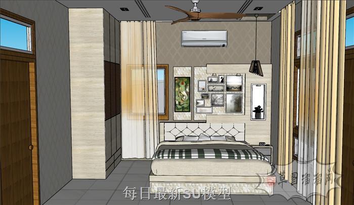 房间卧室床铺SU模型