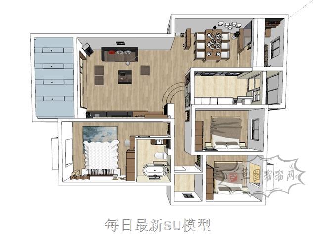 现代风格家装户型SU模型