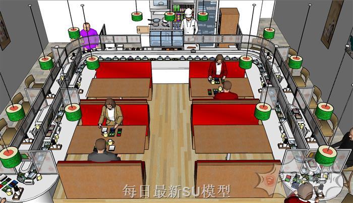 寿司店餐厅餐饮店SU模型