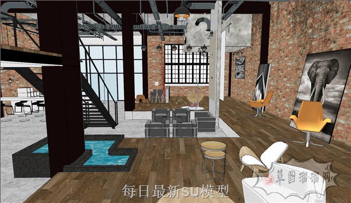 工业风咖啡厅咖啡馆SU模型