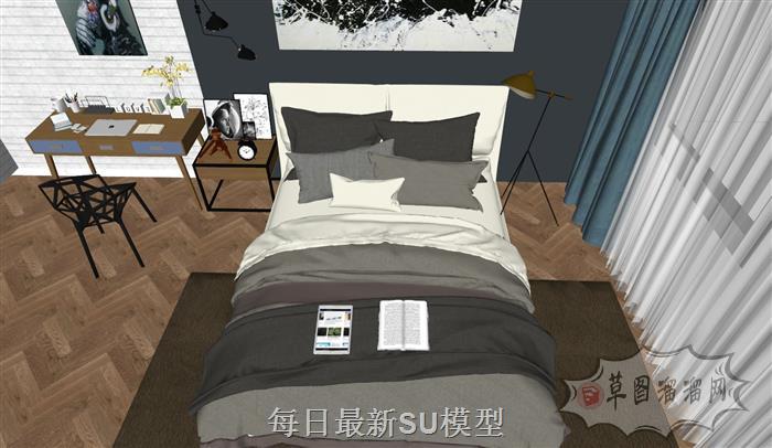 卧室房间床铺SU模型