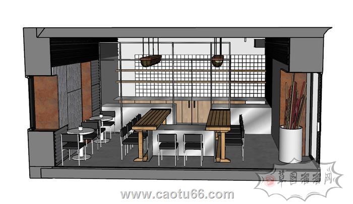 餐饮店咖啡厅奶茶店SU模型