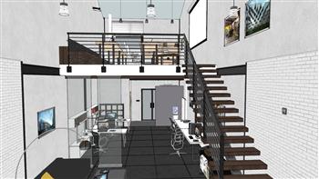 工作室LOFT工业风SU模型