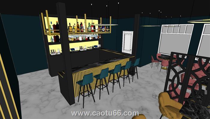 工业风餐饮店酒吧SU模型