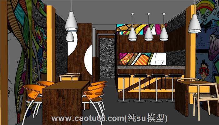 咖啡馆餐桌椅吧台椅SU模型
