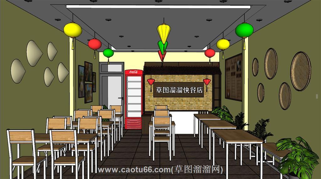餐饮店快餐店SU模型