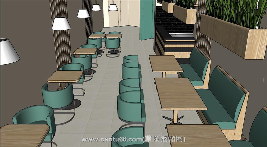 餐厅餐饮店餐馆SU模型
