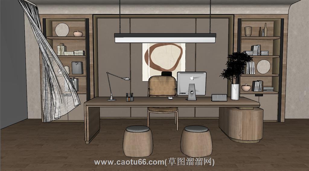 新中式侘寂风茶桌椅SU模型