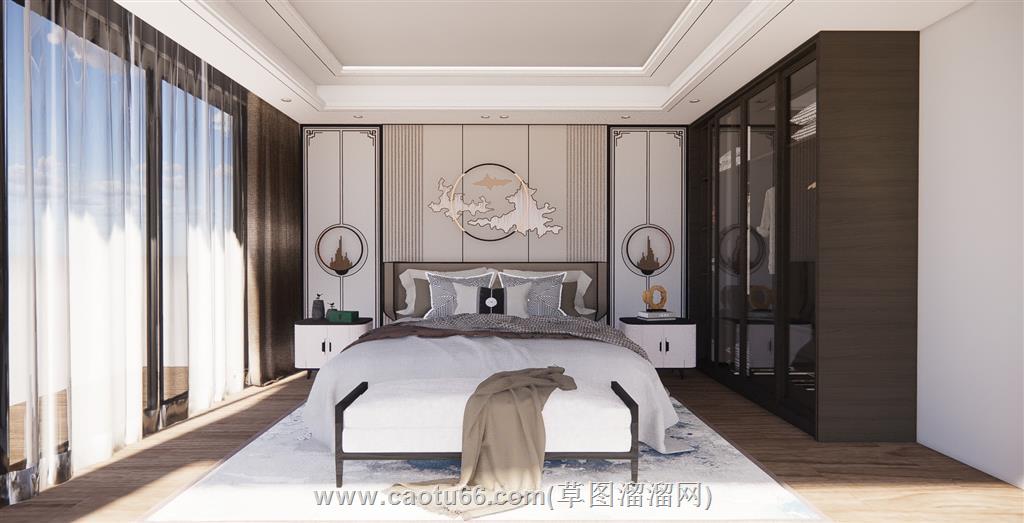 新中式卧室房间SU模型