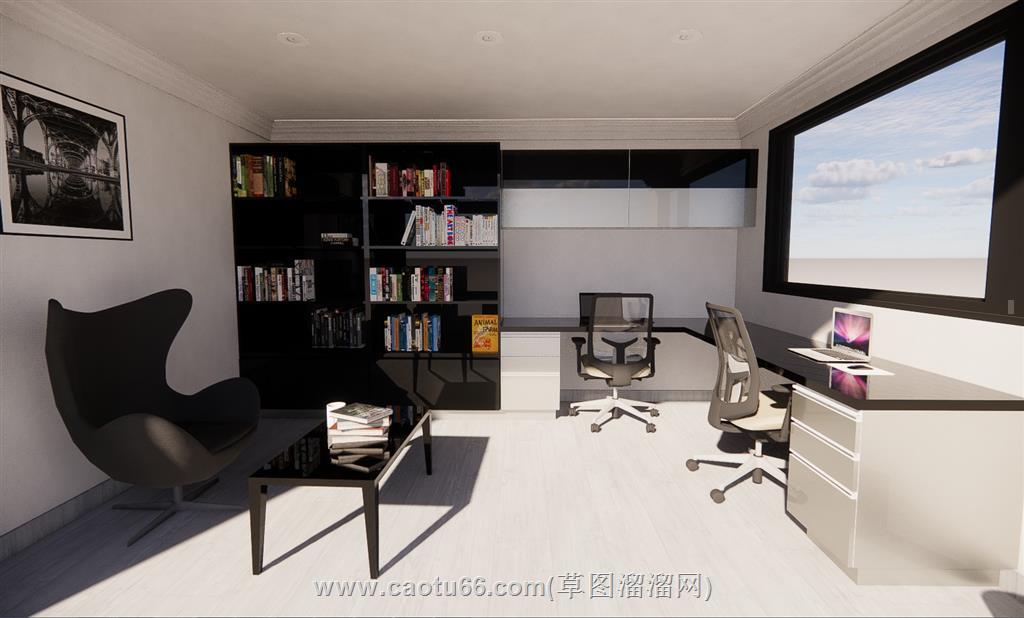 书房书柜书桌SU模型