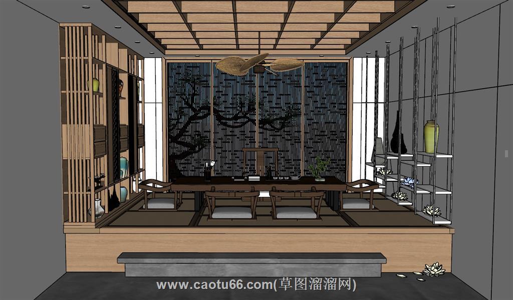 日式茶室榻榻米SU模型
