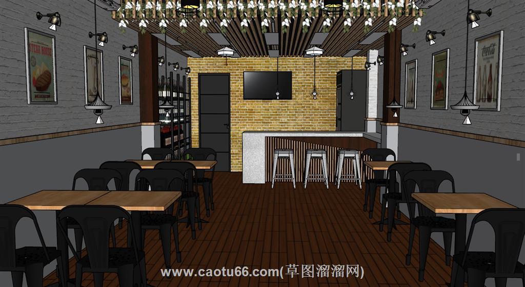 酒吧咖啡店SU模型