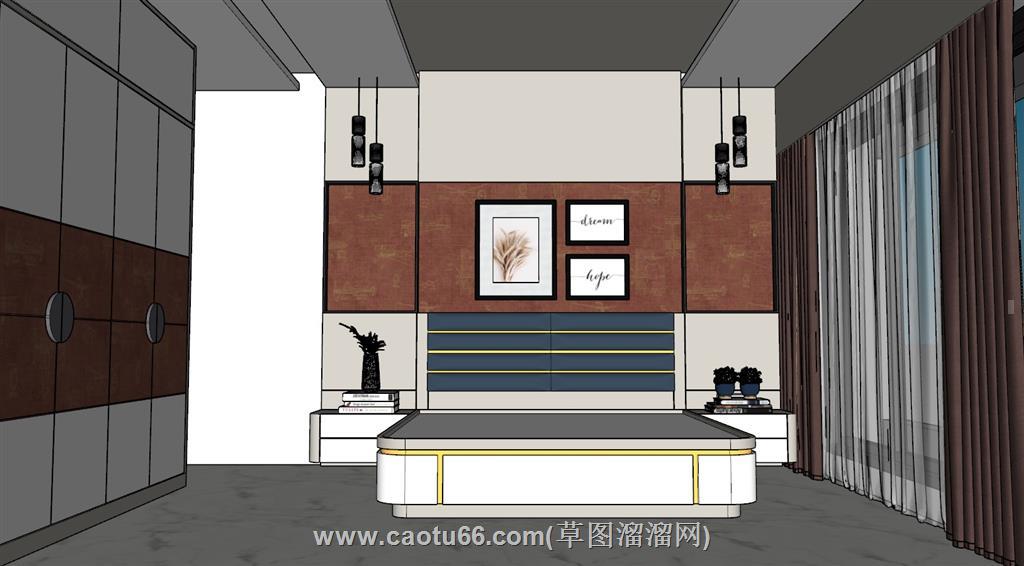卧室床铺衣柜SU模型