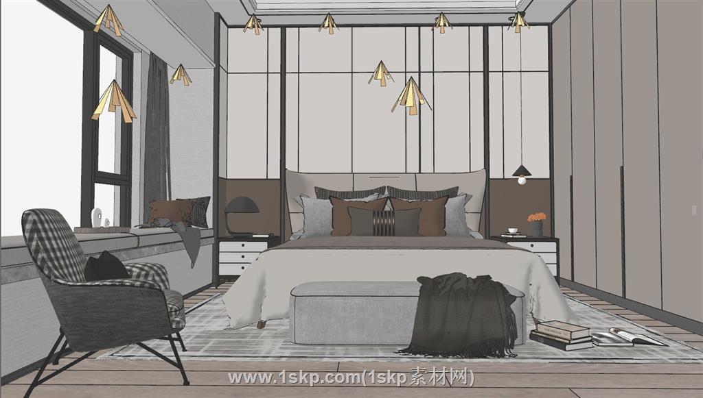 现代房间卧室SU模型