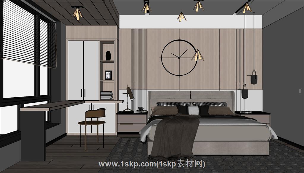 卧室房间床铺SU模型