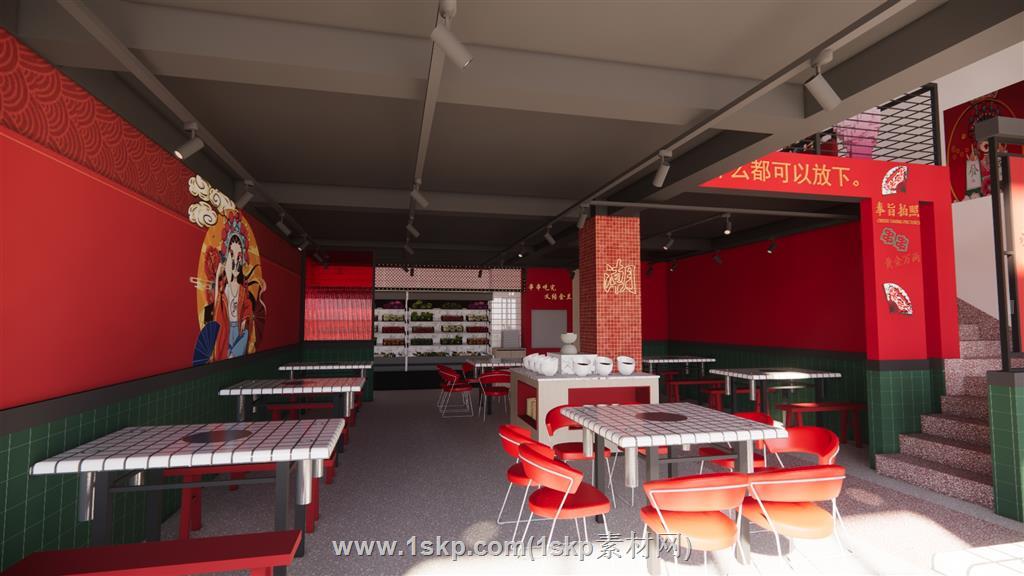 中式餐饮店火锅店SU模型