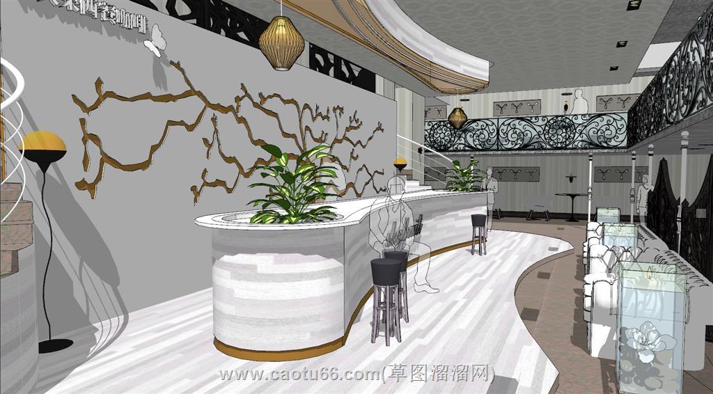 咖啡馆前台大堂SU模型