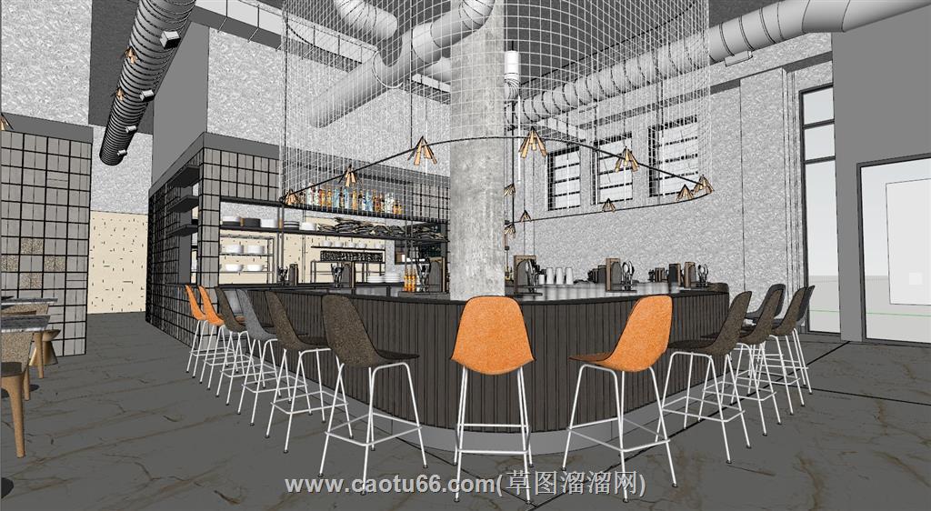餐厅餐饮店SU模型
