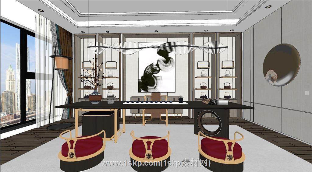 新中式茶室茶台SU模型