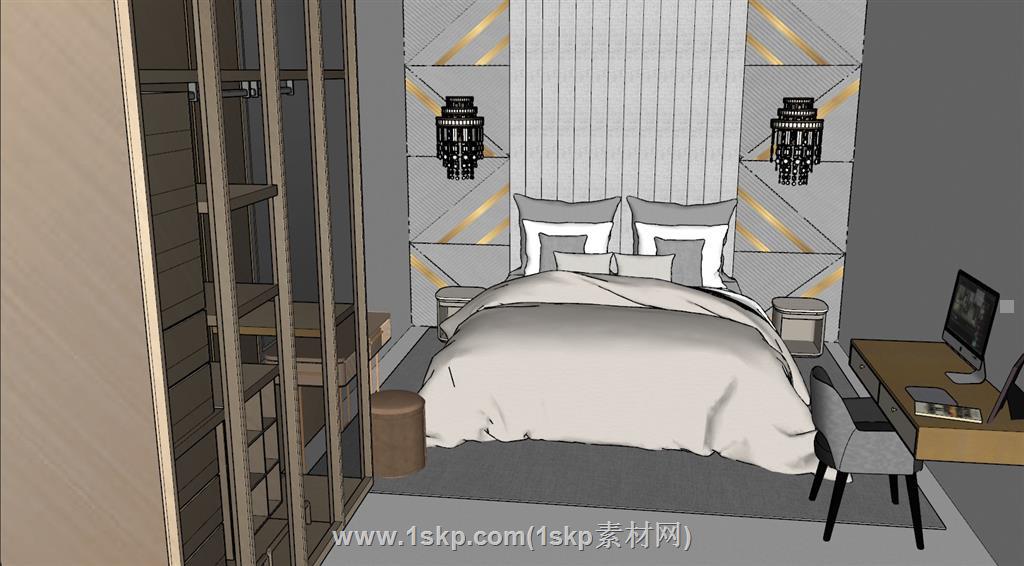 卧室床铺衣柜SU模型
