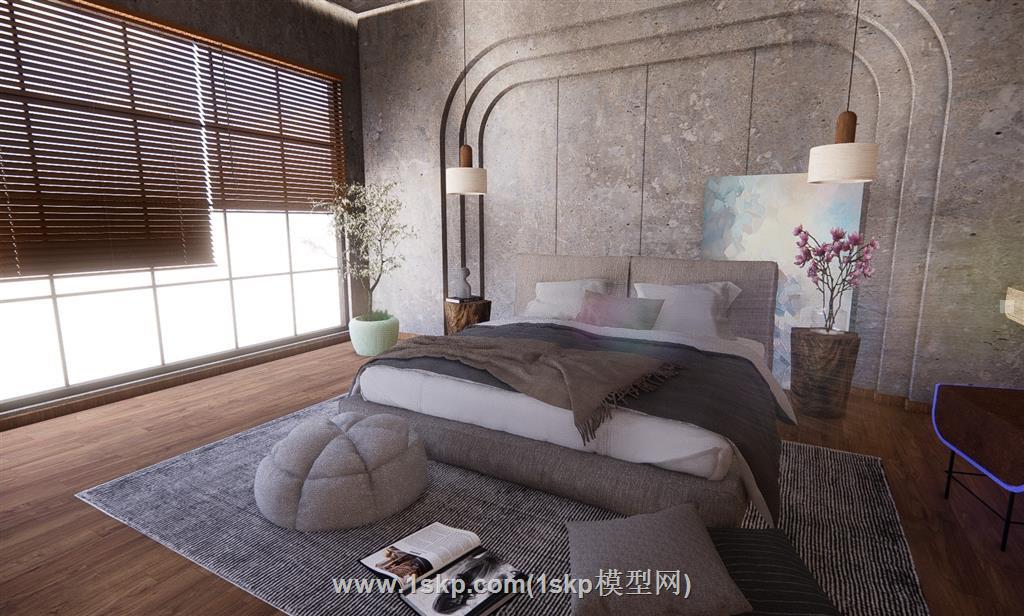 侘寂风卧室房间SU模型