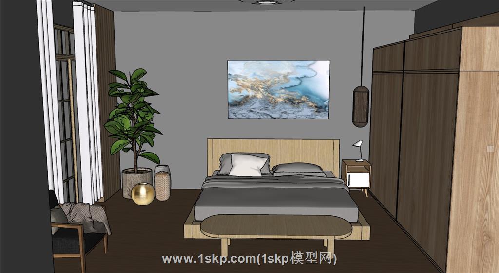日式卧室房间SU模型
