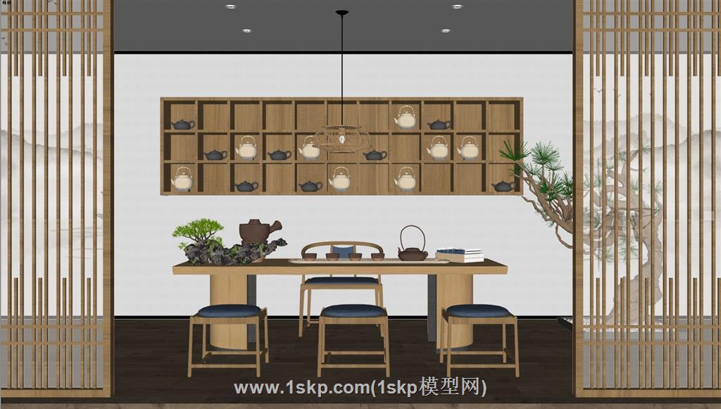 中式茶室茶桌SU模型