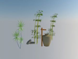 竹筒水缸石块SU模型