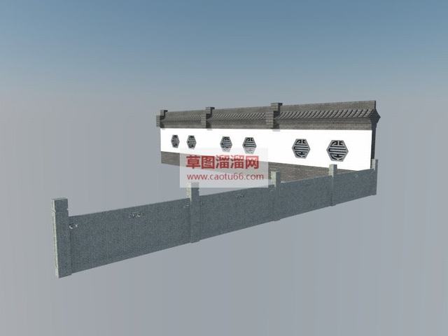 中式园林围墙SU模型