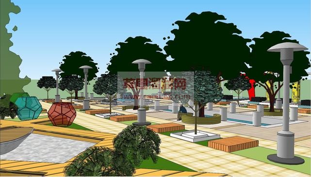 小型广场草图SU模型