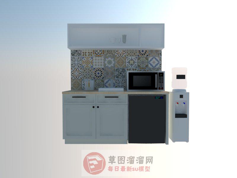 咖啡柜饮水机微波炉SU模型