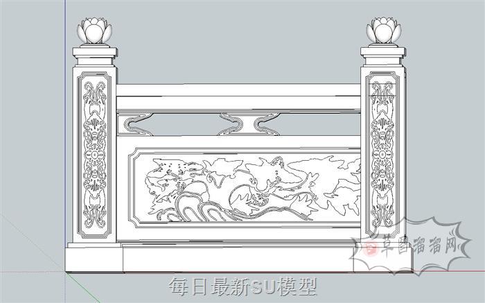莲花浮雕石栏杆SU模型