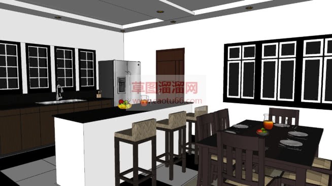 厨房：吧台餐SU模型
