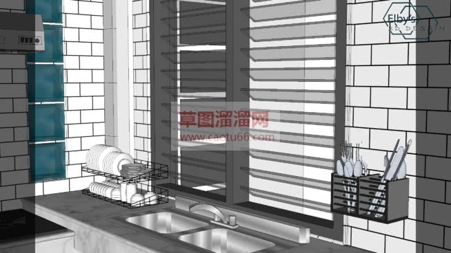 中厨房橱柜如SU模型