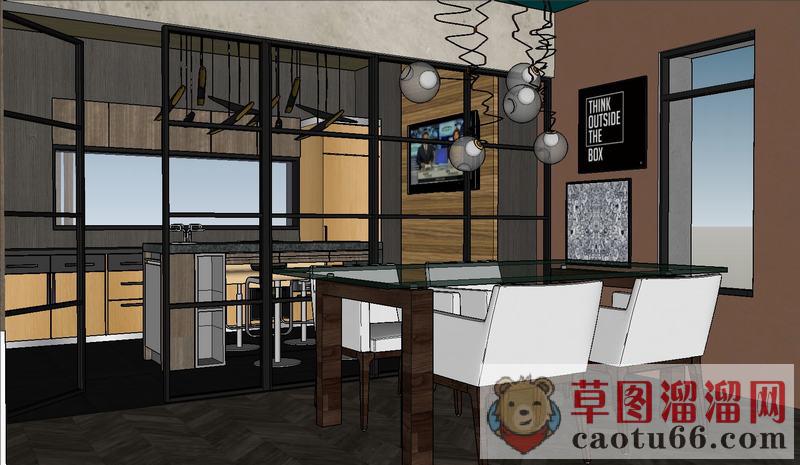 厨房吧台餐桌椅SU模型