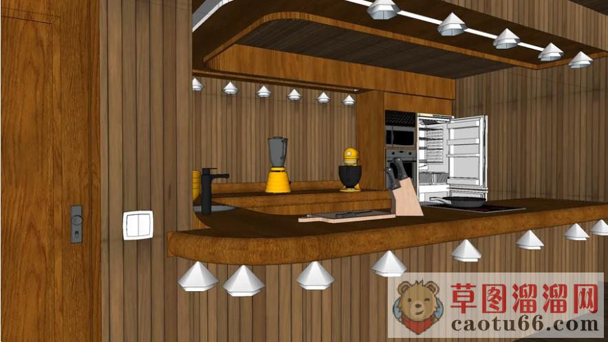 咖啡店吧台厨房SU模型