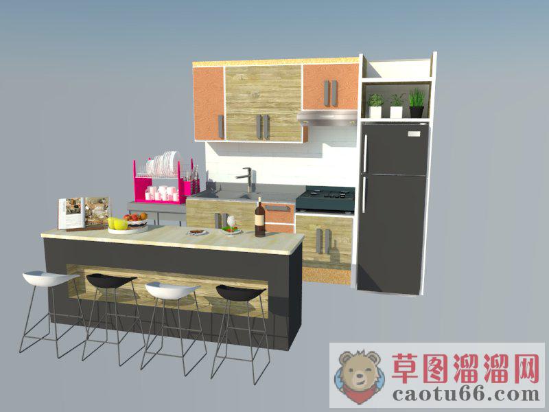 厨房吧台SU模型