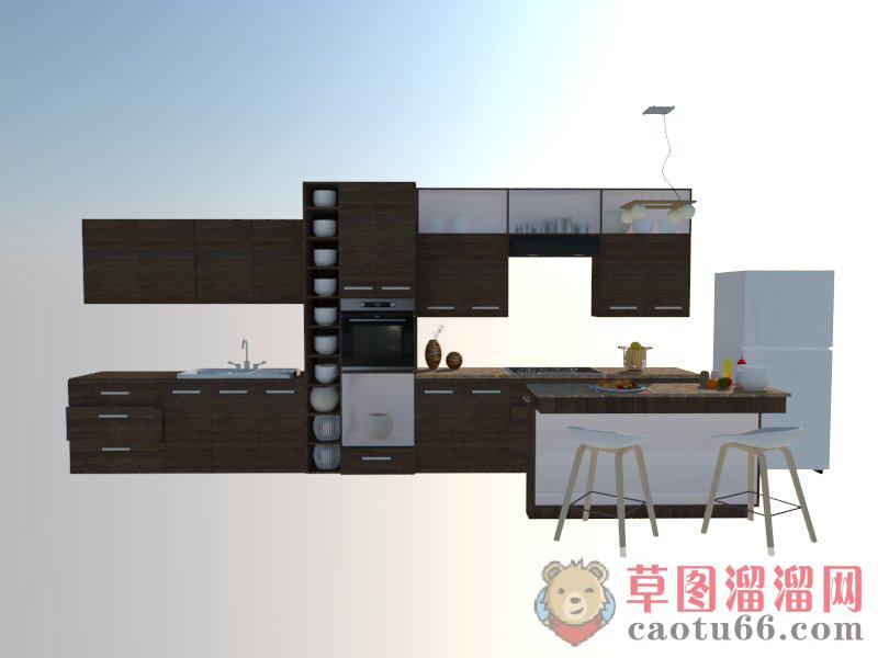 厨房水吧台SU模型