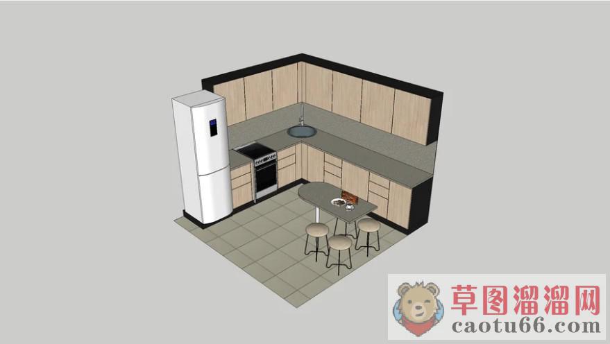 厨房橱柜冰箱SU模型