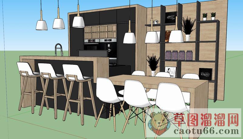 厨房吧台餐桌椅SU模型