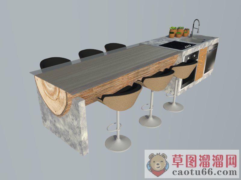 现代吧台厨房SU模型