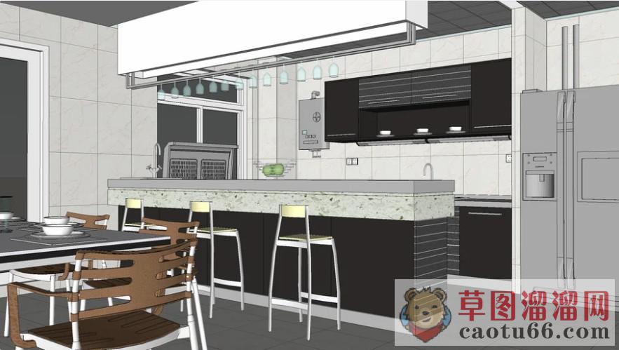 现代厨房吧台SU模型