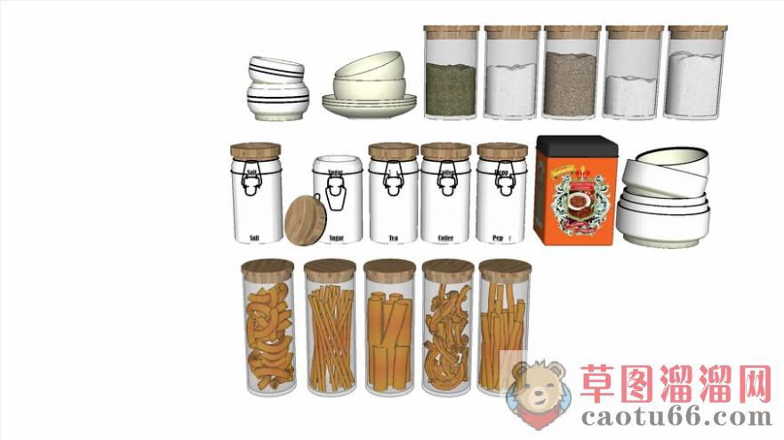 厨房碗碟调料瓶SU模型