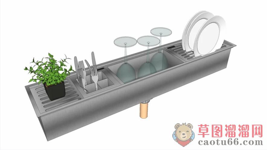 晾碗架高脚杯刀叉SU模型