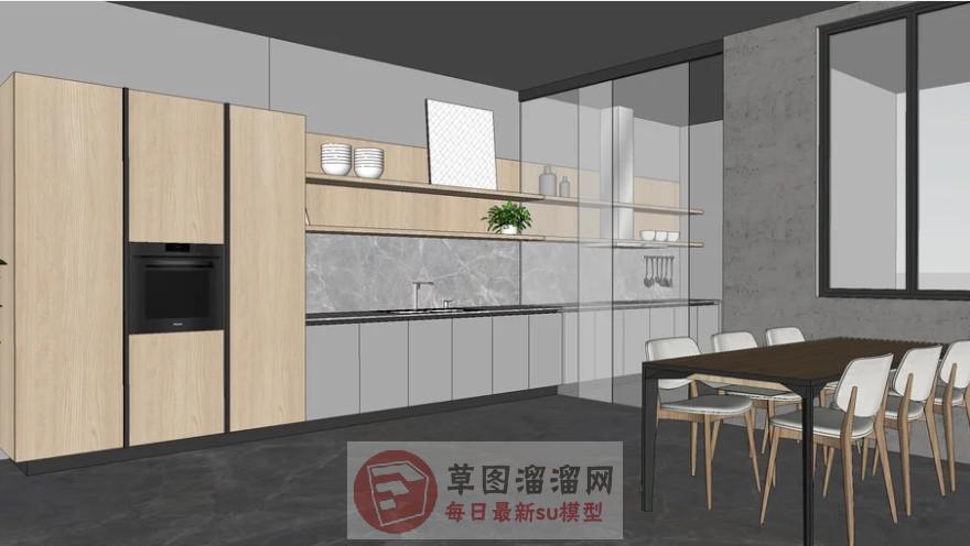 开放式厨房橱柜SU模型