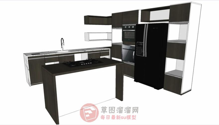 开放式厨房橱柜SU模型