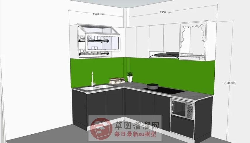 L形厨房橱柜SU模型
