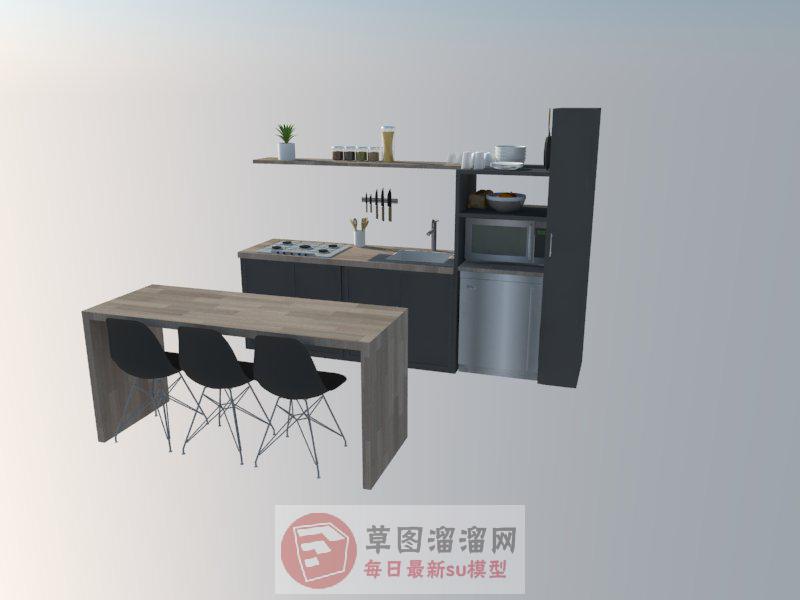厨房橱柜吧台SU模型